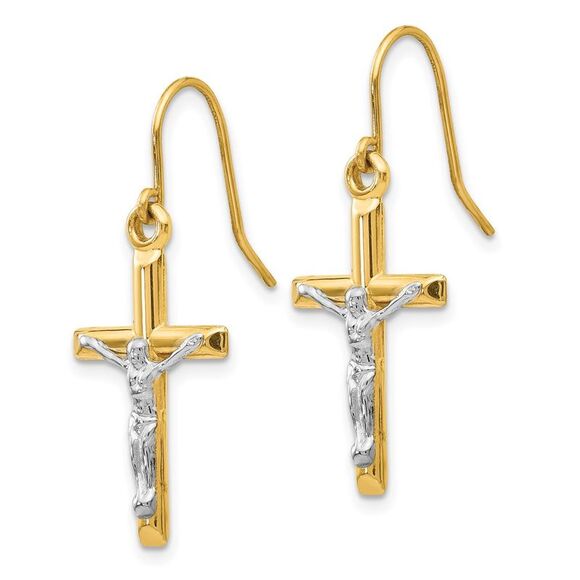 Kazi Luxury 14k Two-tone Polished Crucifix Earrings